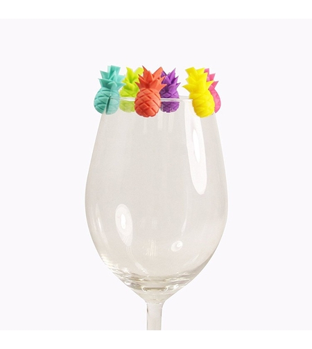 Set 6 Accesorii pentru Pahare, Flippy, pentru Petreceri/Cocktailuri, din Silicon, Model Ananas, Multicolor