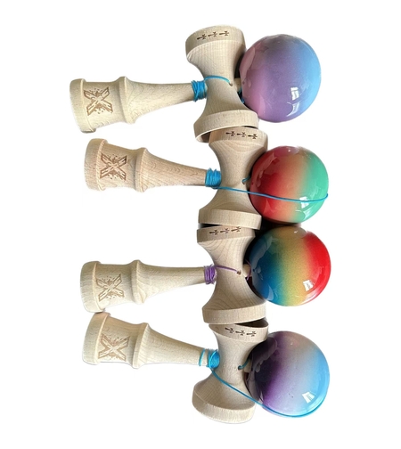 Kendama X Originala, Profesionala, Flippy, din Lemn, 18 cm -largel balls+large handle +Original Super Sticky- Gradient colors MIX