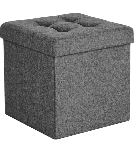 SONGMICS Taburet cu sezut moale, spatiu de depozitare, maxim 300kg, 38x38x38cm, gri inchis