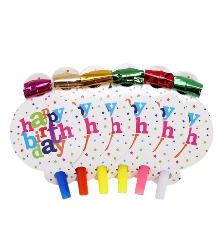 Set 6 Suflatori, Flippy, Colectia Happy Birthday, 19 x 11 cm, din Carton/Plastic/Hartie, Multicolor