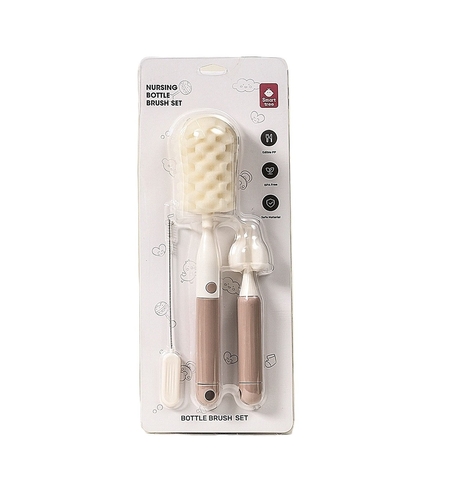 Set 3 Perii de Spalat Biberoane, Vafy, pentru Tetina, Biberon, Pai, Materiale Sigure, fara BPA, Curatare 360°, Roz