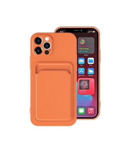Husa protectie Vafy cu suport card compatibila cu Apple iPhone 12 Pro Portocaliu