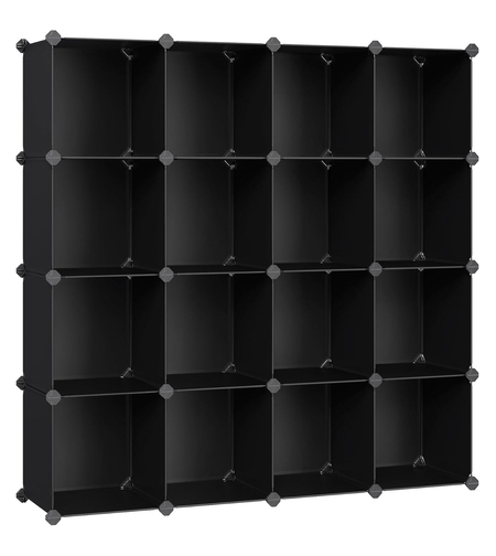 SONGMICS Unitate de depozitare cu 16 cuburi, pentru pantofi sau haine, personalizabil, 31x123x123 cm, negru