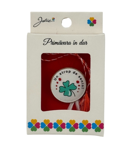 Martisor Brosa Mica in Cutie, Jolie, Design cu Mesaj, Dimensiune 2.5-3 cm, Material Metal, Model Rotund Trifoi