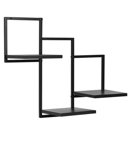 Raft de perete cu 3 polite din MDF si cadru metalic, 58x21x50 cm, negru