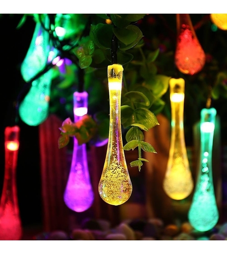 Instalatie Solara 4 m, 28 Led-uri cu Ornament tip picatura de apa, Liniara, 600 mAh, Fir negru, Interior, Exterior, Multicolor