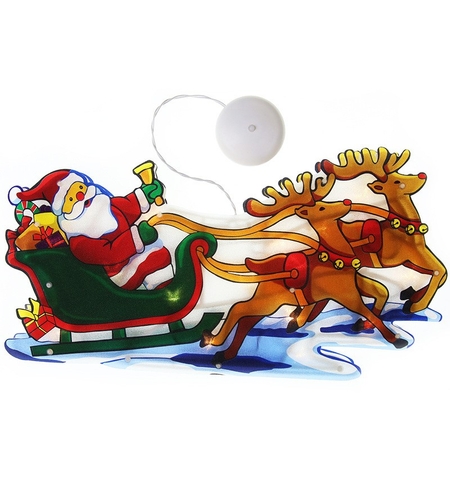 Decoratiune de Craciun pentru fereastra Flippy, Sanie cu reni, cu LED-uri, 26 cm, alb cald