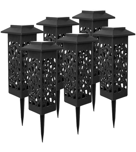 Lampa solara LED, Flippy, Set 6 Bucati, Tip Felinar cu Acoperis, pentru Gradina, Inaltime 30.2 cm, putere 0.2W, 1.2V, 600mAh, Lumina Alb Rece, Negru