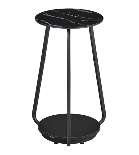 VASAGLE Masuta rotunda tip noptiera, blat din sticla si raft inferior din PAL, cadru metalic, 30x30x55 cm, negru