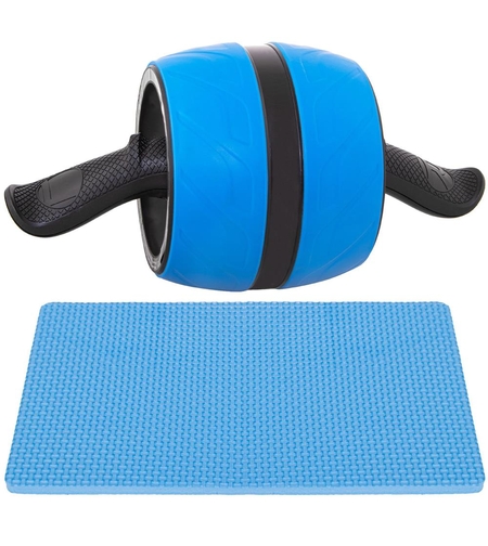 Aparat fitness tip roata pentru abdomene cu covor din spuma, albastru negru