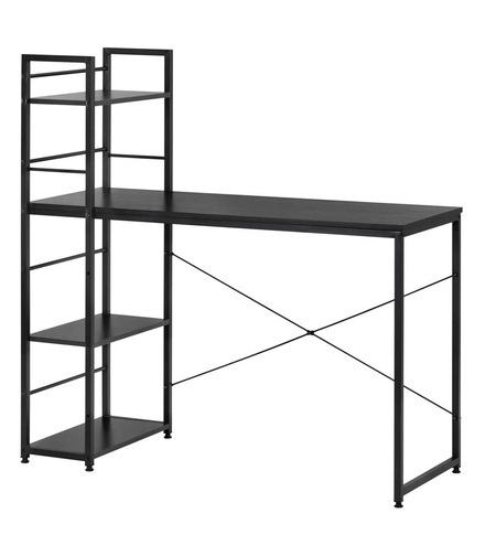 Birou cu blat MDF si rafturi laterale, cadru metalic, 120x48x122 cm, negru