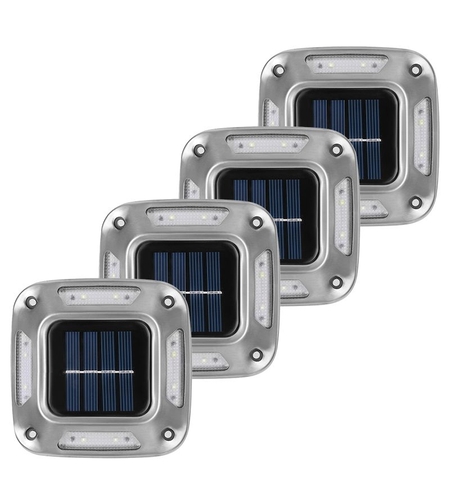 Lampa solara LED pentru gradina, Flippy, Set 4 Bucati, 8 LED-uri, Prindere de Perete / Impamantare, IP65, forma patrat, ABS si Policarbonat, 9 x 9 cm, baterie 1.2V, 600 mah, Alb Cald, Gri