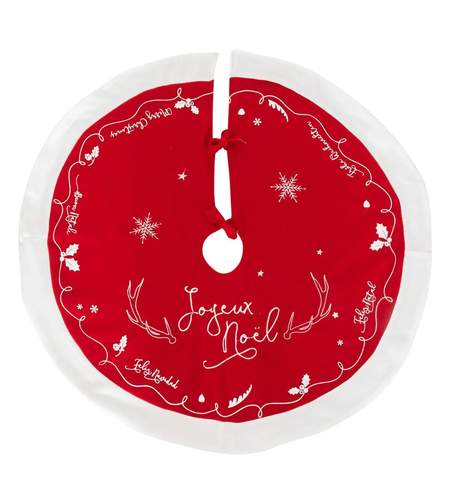 Covor decorativ pentru brad, din fetru matlasat, diametru 90 cm, rosu