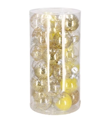 Set globuri de Craciun Inedit, 30 bucati, 7cm, transparente si auriu