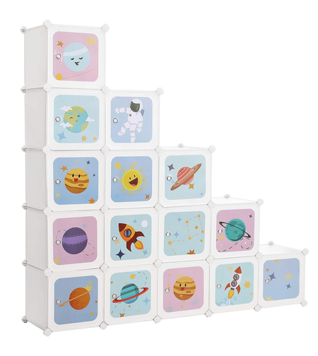SONGMICS Dulap modular de depozitare jucarii, 16 cuburi cu usi, 123x31x123cm, alb