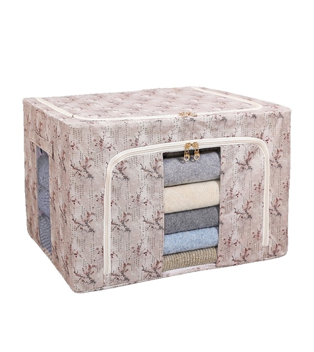 Cutie Depozitare, Vafy, 66L, din Material Textil, 50 x 40 x 33 cm, pentru Haine si Lenjerii, Model Flori de Primavara, Roz