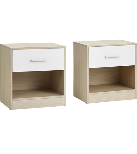 VASAGLE Set 2 noptiere 39x28x41 cm, cu sertar si compartiment deschis, PAL bej natur si alb