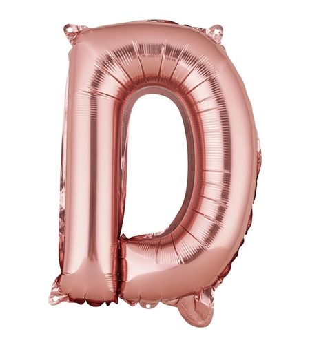 Balon Folie Metalizata Litera D, Flippy, 40 cm, Umflati cu Heliu sau Aer, Ambalaj Individual, Pai inclus, Rose Gold