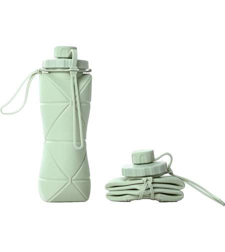Sticla de apa pliabila Flippy, din silicon,reutilizabila, rezistenta la temepreturi ridiate, usor de depozitat si carat, 22 x 7.8 cm, 600 ml, verde
