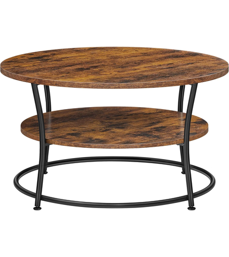 VASAGLE Masuta de cafea rotunda cu raft, cadru metalic, stil industrial, 80x45 cm, maro rustic