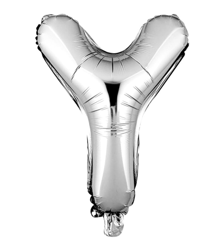 Balon Folie Metalizata Litera Y, Flippy, 40 cm, Umflati cu Heliu sau Aer, Ambalaj Individual, Pai inclus, Argintiu