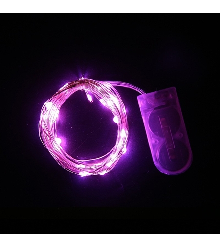 Instalatie Craciun, 2 metri, 20 LED-uri, Roz, cu baterii, fir cupru, liniar, interior/exterior, Vafy
