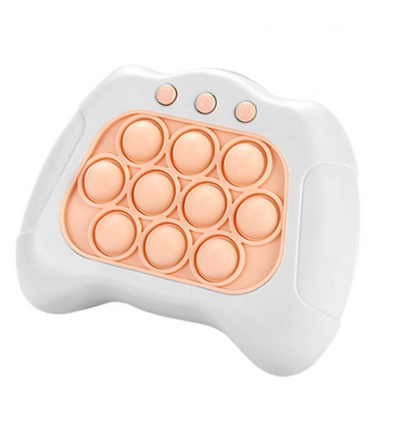 Joc Pop It, Flippy, consola, joc interactiv, antistres, cu baterii, Abs si silicon, Alb, 12 x 10 x 5.8 cm