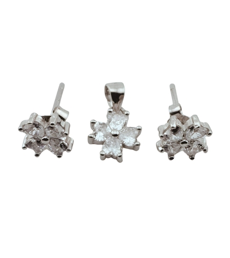 Set Cercei si Pandantiv, Jolie Silver, Argint 925, Model Floare 4 Petale, Pietre Zirconia Albe, 1.63 gr, Argintiu