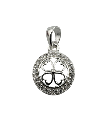 Pandantiv din Argint 925, Jolie Silver, pentru Dama, Model Trifoi cu Pietre de Zirconiu Cerc, 1 x 1 cm, 0.9 g, Argintiu