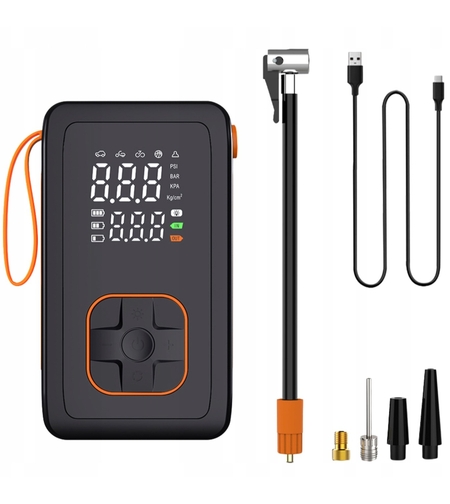 Compresor anvelope portabil auto 12V, acumulator 3600 mAh, cu manometru, display LED si functie powerbank, reincarcare USB