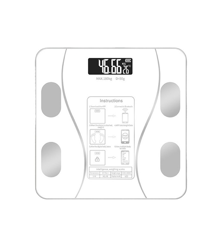 Cantar Electronic Inteligent De Baie Vafy Cu Aplicatie Smart, Corporal, Ecran Digital Iluminat, Termometru, Suporta Maxim 180 Kg, 26 x 26 cm, Baterii, Alb