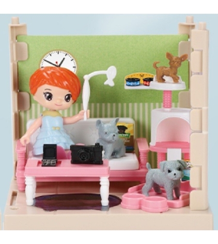 Set adapost pentru animalute Flippy, casa de papusi cu mobilier si ustensile, activitati distractive