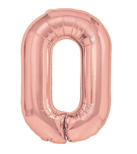 Balon din Folie Metalizata Flippy, Figurina Cifra, Tema Aniversare 80 cm, Ambalaj Individual, Pai inclus, Umflare cu Aer sau Heliu, Rose, Cifra 0