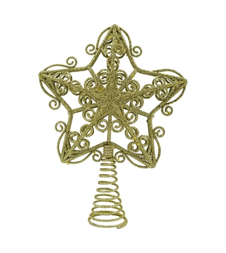 Varf decorativ de brad, Auriu, in forma de Stea, design forjat, din Plastic/Metal, 14.5 cm x 20 cm, Interior/Exterior, Flippy