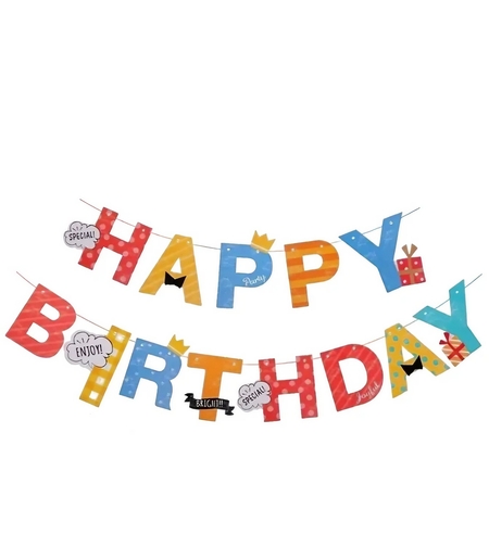Banner Happy Birthday 100x200 cm, Flippy, Rola de Ata Inclusa, Tematica Aniversare, Multicolor