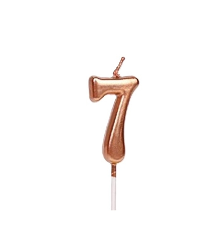 Lumanare de Tort, Flippy, Model Cifra 7, Party, 4.5 x 2.5 cm, din Parafina, Rose Gold