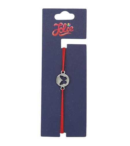 Martisor Bratara din Inox pentru Copii, Jolie, Textil si Inox, Snur Rosu, Model Fluture, Argintiu