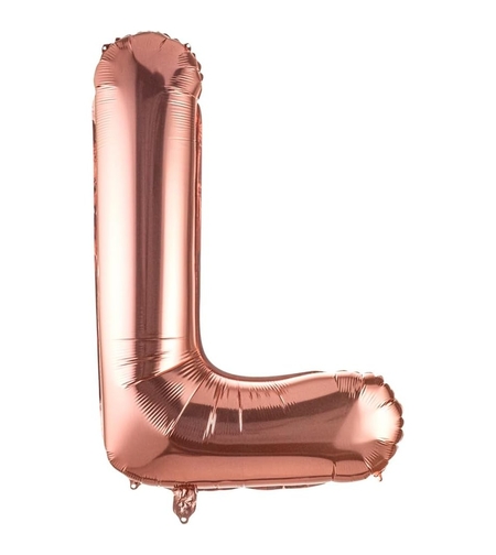 Balon Folie Metalizata Litera L, Flippy, 80 cm, Umflati cu Heliu sau Aer, Ambalaj Individual, Pai inclus, Rose Gold