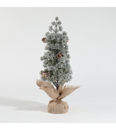 Decoratiune Craciun pentru Masa, Flippy, Ornament de Decor Model Brad de Craciun de Dimensiuni Mici cu Fulgi Albi, pentru Birou si Interior, din Plastic Calitativ 27 cm, Verde Alb