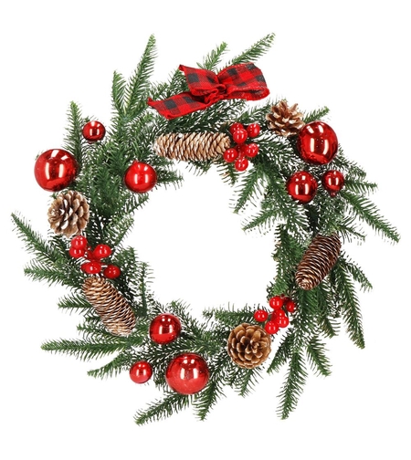 Coronita pentru Craciun, 50 cm, din brad artificial 3D, cu conuri, verde