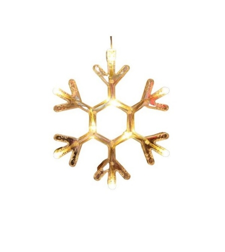 Decoratiune de Craciun Luminoasa in forma de Fulg, 19x19 cm, cu Ventuza, Alb Cald, Flippy