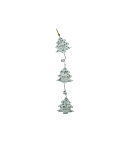 Ornament de brad trei pomi de craciun, Flippy, alb, metal, 30 cm