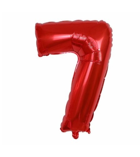 Balon din Folie Metalizata Flippy, Figurina Cifra, Tema Aniversare 100 cm, Ambalaj Individual, Pai inclus, Umflare cu Aer sau Heliu, Rosu, Cifra 7