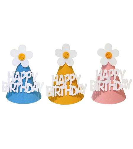 Set 3 Coifuri Happy Birthday, Flippy, pentru Petrecere, Tematica Aniversare, cu Floare din Spuma, Multicolor