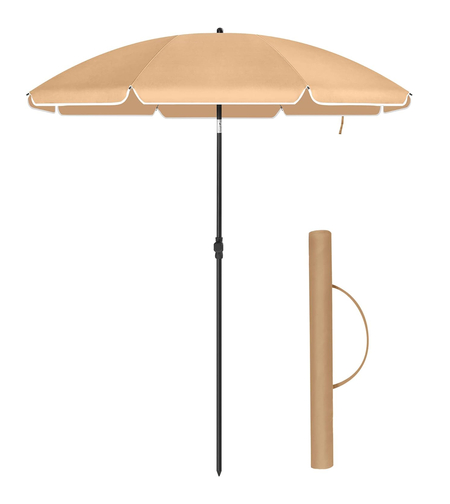 SONGMICS Umbrela terasa gradina sau plaja, cu inclinare, husa, diametru 160cm, taupe