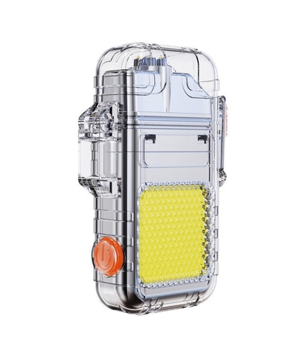 Lanterna Tip Breloc cu Bricheta, Vafy, Impermeabila, 3 Moduri Iluminare, 300 mAh, Incarcare USB-C, COB, Raza de Actiune 50 - 100 m, 7.4 x 4.9 x 1.7 cm, Argintiu