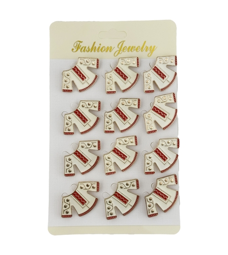 Set 12 Brose Martisor Traditional, Flippy, Model Haina Traditionala, Brose din Metal, Aspect Lacuit, 3 x 2,5 cm per Unitate, Alb