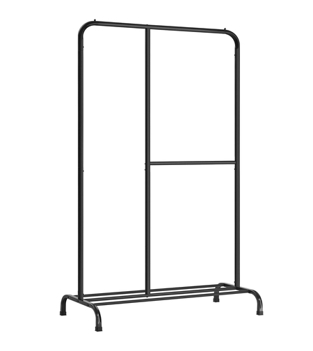 SONGMICS Stativ haine metalic 105x50x195 cm, cu bara ajustabila si 3 niveluri de depozitare, otel, negru