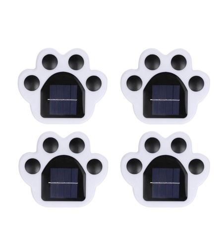 Set 4 Lampi Solare Led pentru Gradina, Flippy, Model Laba de Urs, 14 x 13 x 3 cm, Buton On-Off, Alb Rece, Negru/Alb