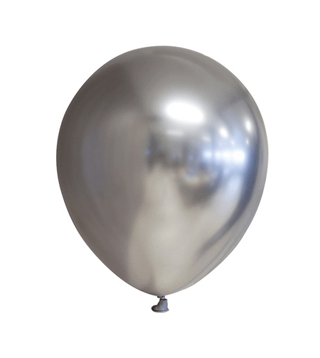 Set 12 Baloane, Flippy, din Latex Chrome, 25 cm, Argintiu